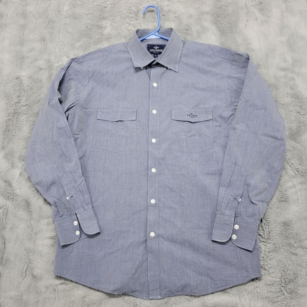 Lucchese Shirt Mens Large Blue Chambray Western Button Up Long Sleeve Pockets